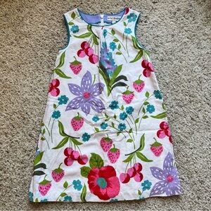 Mini Boden strawberry linen cotton A-line dress size 7/8 girls